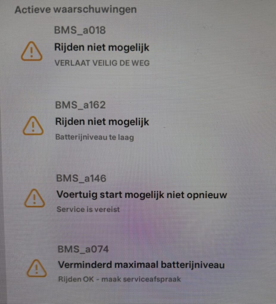 BMS_a018 BMS_a162 BMS_a146 BMS_a074 Rijden niet mogelijk